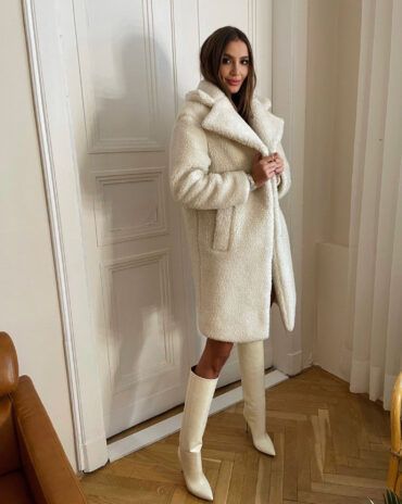 Beautiful winter "sheepskin" coat in light cream color