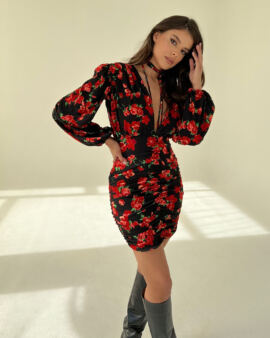 Chantal Red FLowers dress made of the highest quality viscose. Perfectly feminine