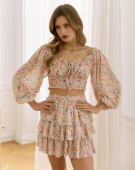 Beautiful floral color primnt, excellent viscose, feminine cut. Heather - top and skirt. LOVIN