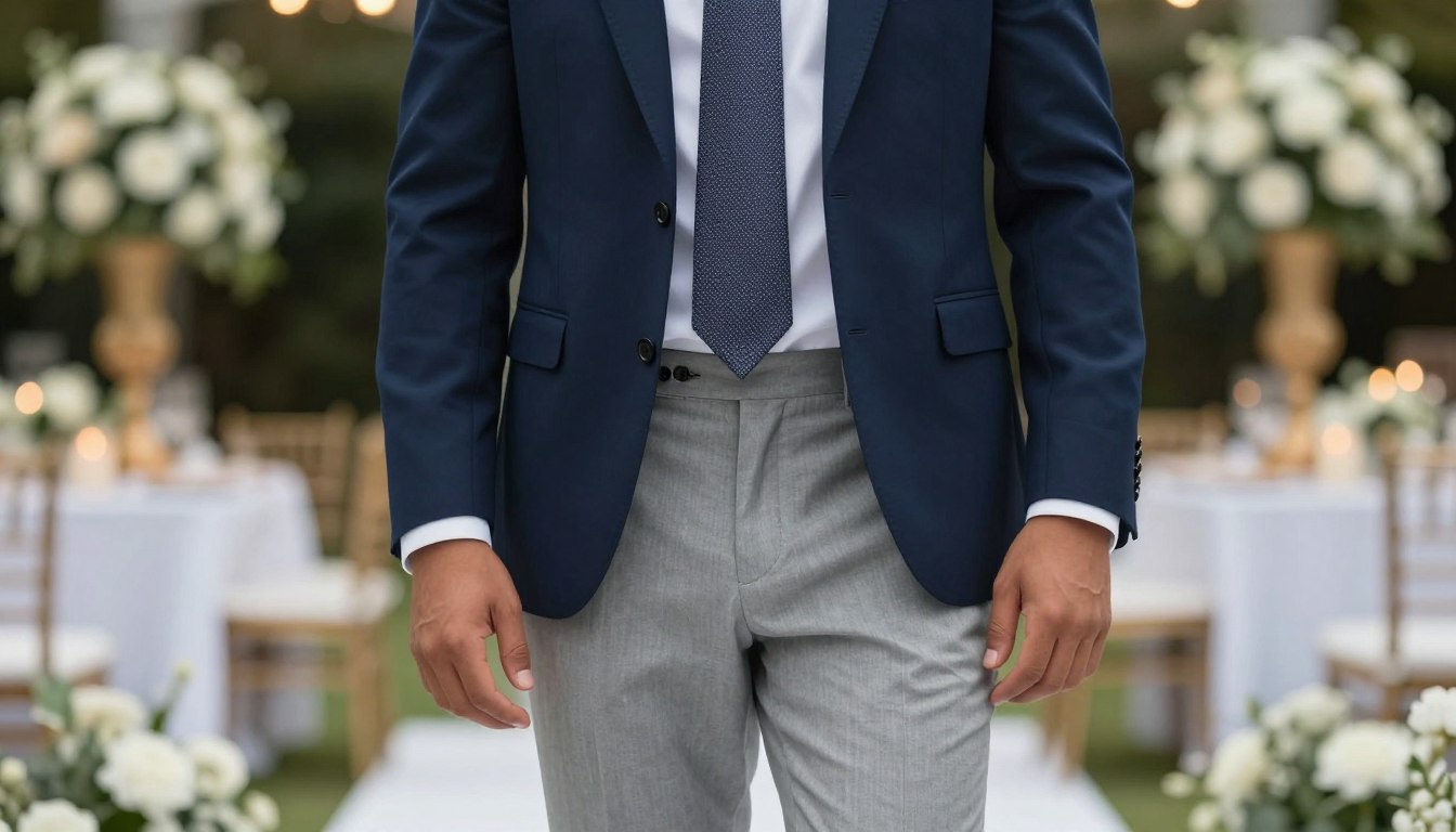 Jakie spodnie do granatowej marynarki na wesele