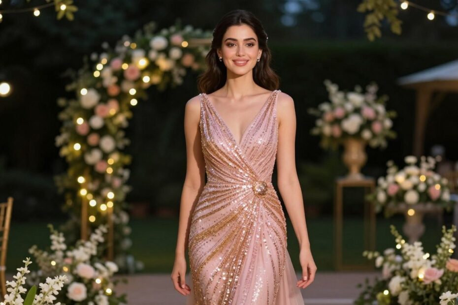 Cekinowa sukienka na wesele czy pasuje