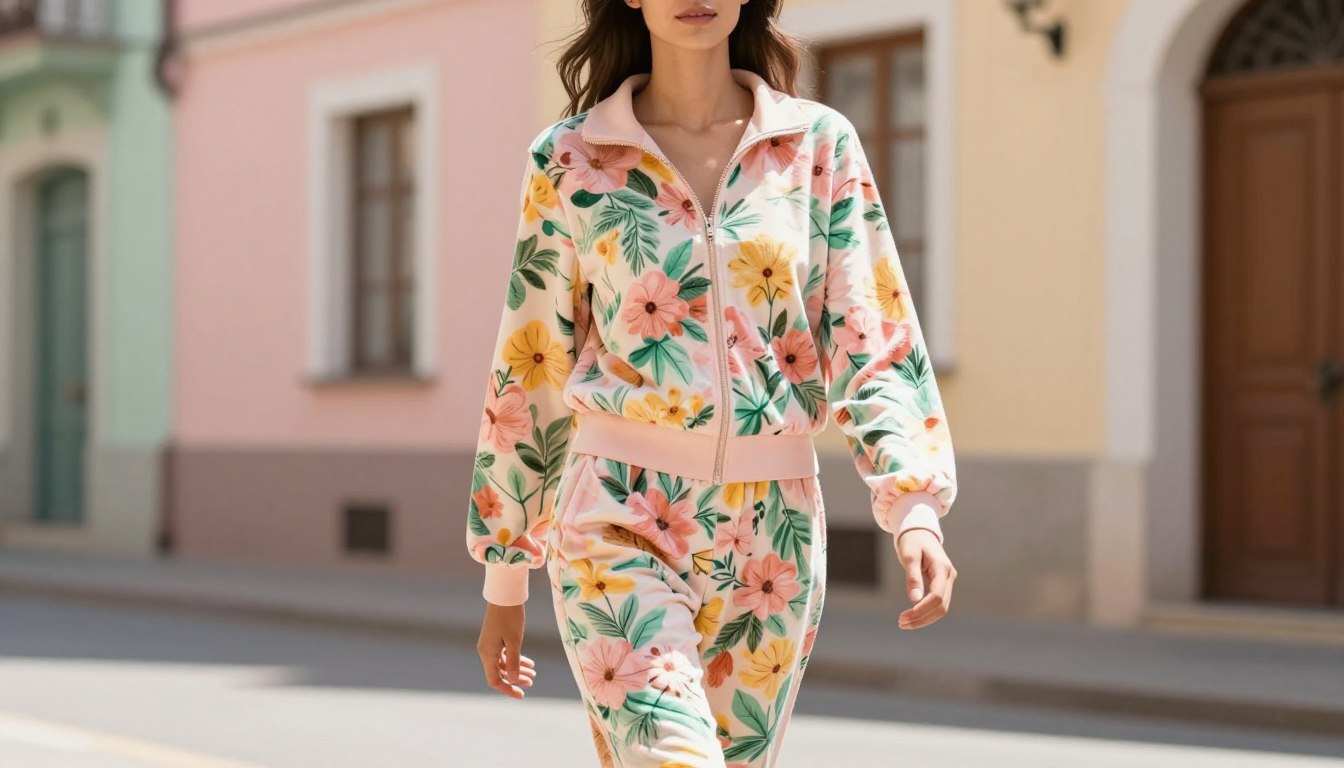 Dres welurowy damski w kwiaty